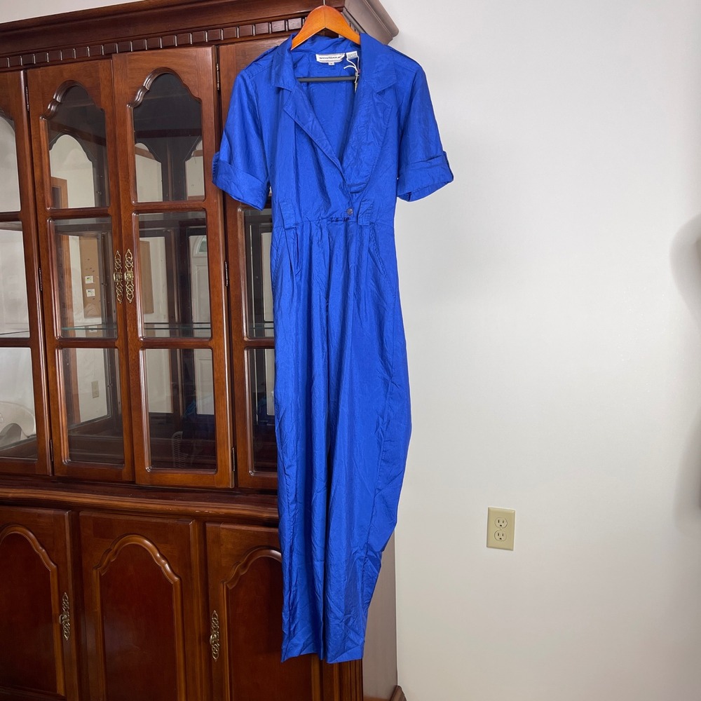 Westbound Vintage Royal Blue Utility Jumpsuit Short Sleeve Elastic Waist Sz 6